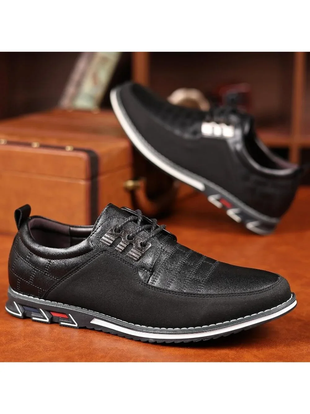 Men's Black Grid Textured Lace-Up Two-tone Flexible Derby Oxfords Dress Sneaker